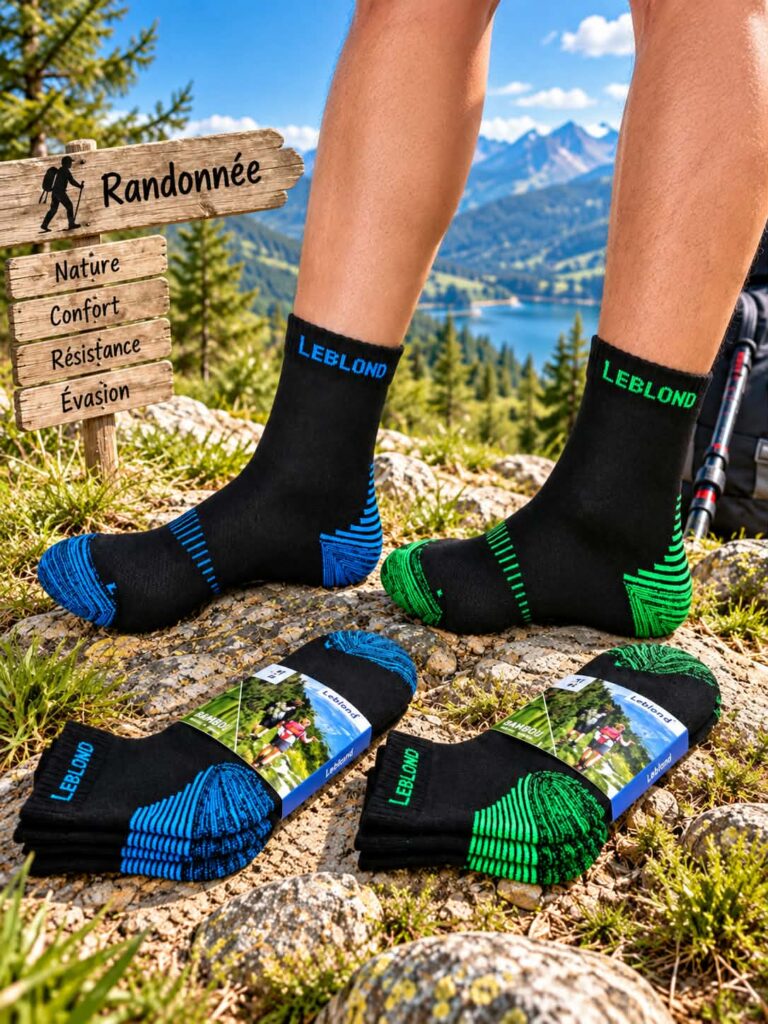 Chaussettes de randonnée homme en bambou  » ultra confort et anti – transpiration  » tige mi – haute