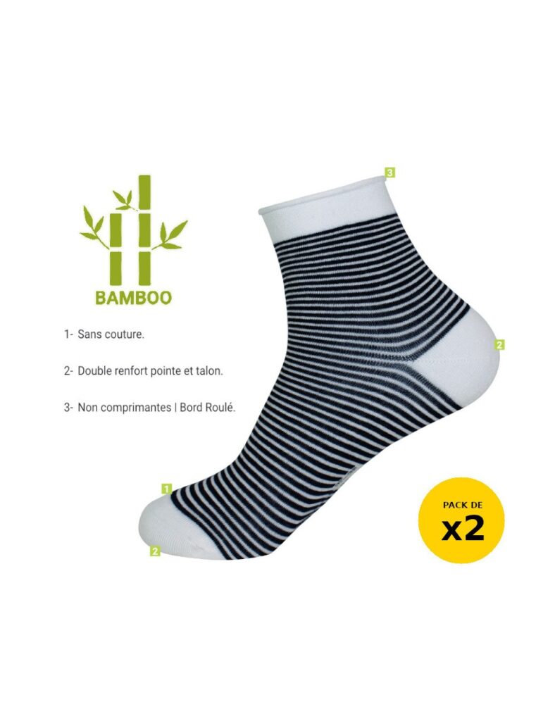 Chaussettes femme sans compression marinière  » confort toute la journée « 